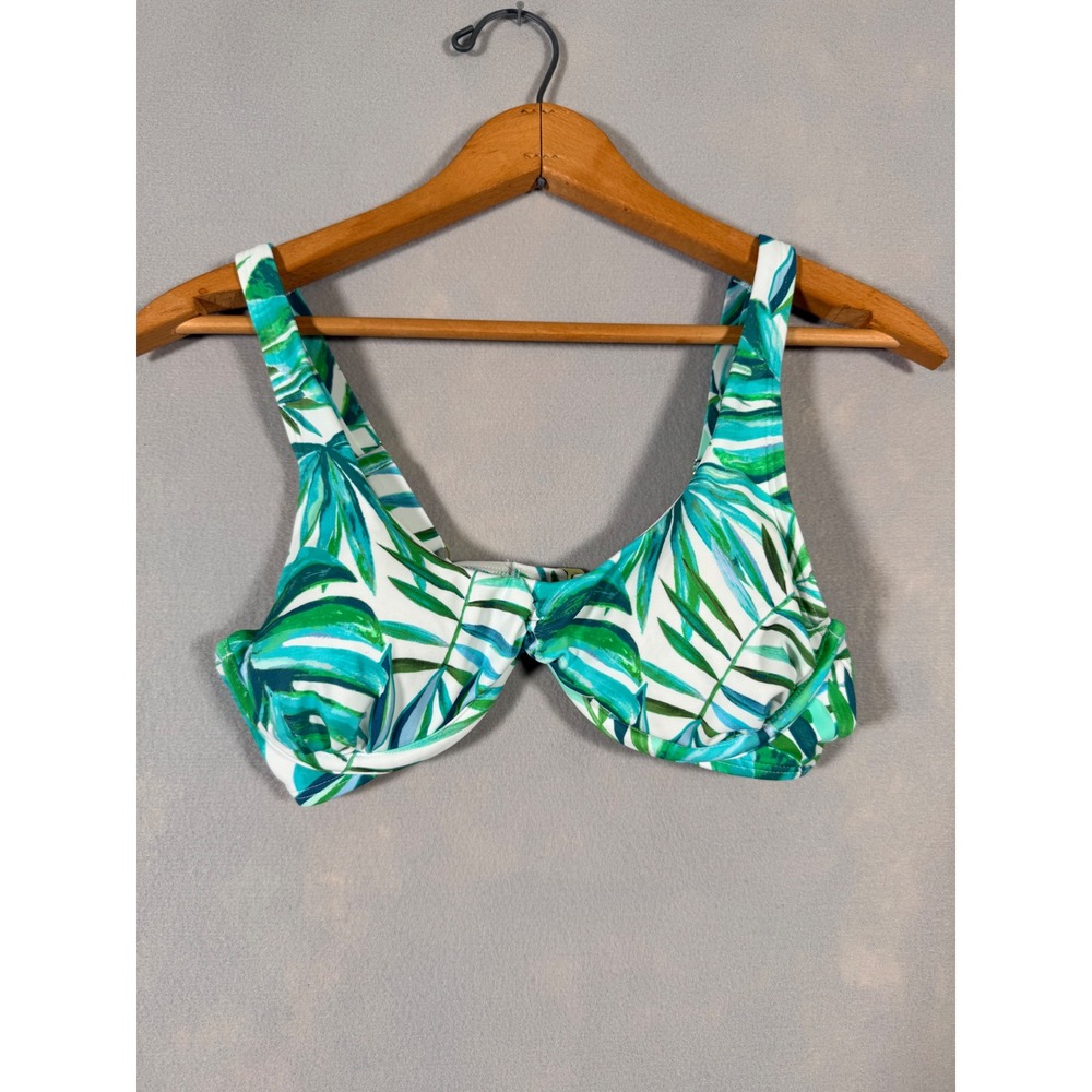 Shade & Shore Women Green Tropical Palm Leaf Underwire Bikini Top 34B NEW
